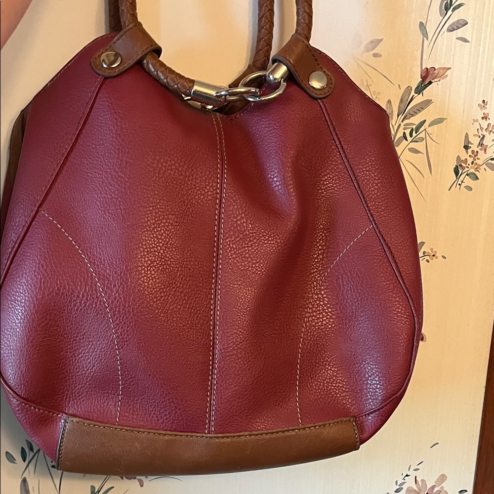 Elegant Burgundy and Brown Women's Handbag